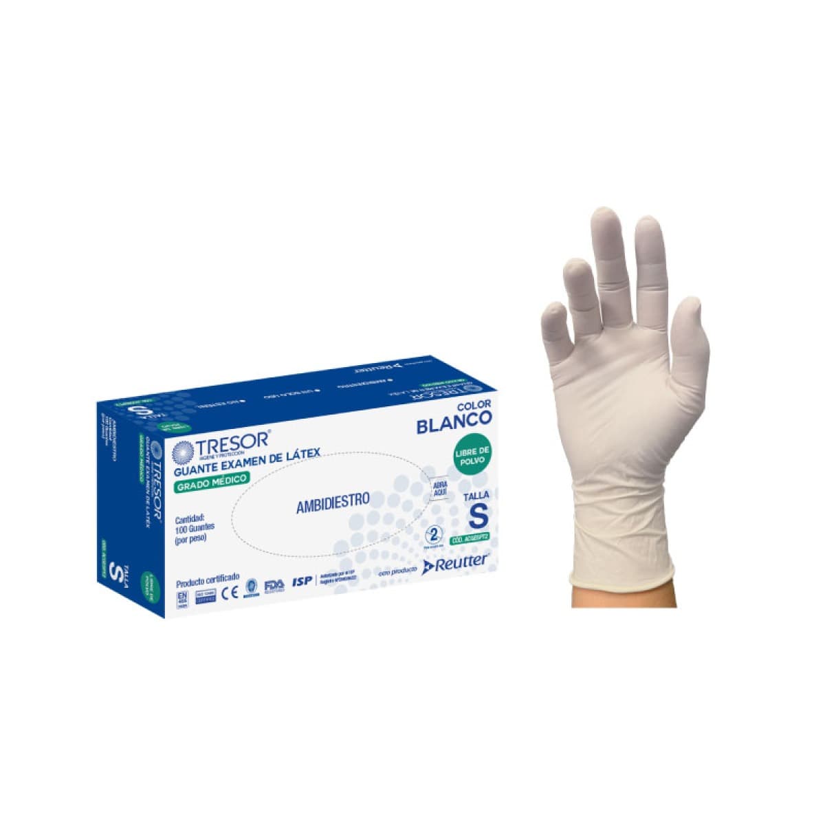 GUANTE EXAMEN DE LÁTEX LIBRE DE POLVO COLOR BLANCO XS