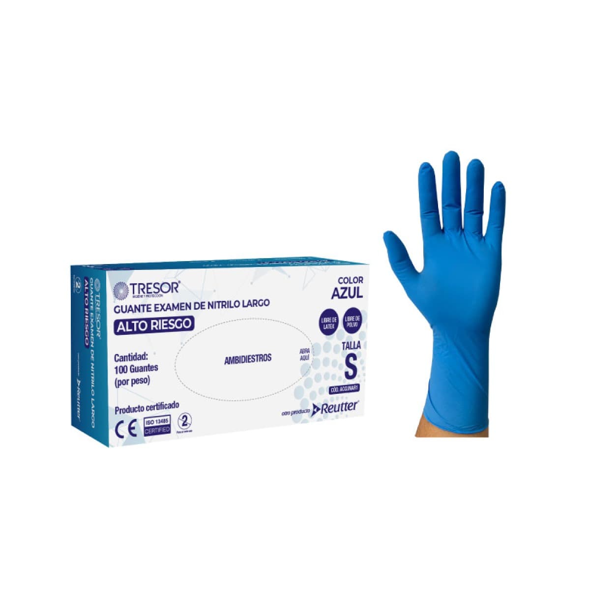 GUANTE DE NITRILO INDUSTRIAL ALTO RIESGO COLOR AZUL L