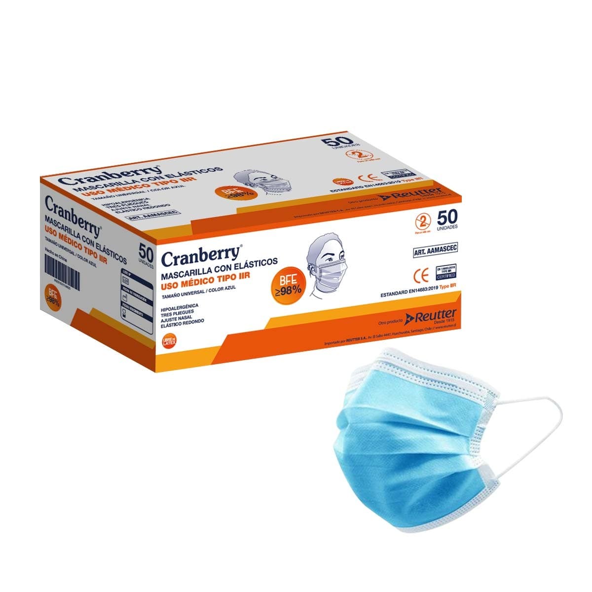 MASCARILLA 3 PLIEGUES CON ELÁSTICOS USO MÉDICO COLOR CELESTE UNIVERSAL