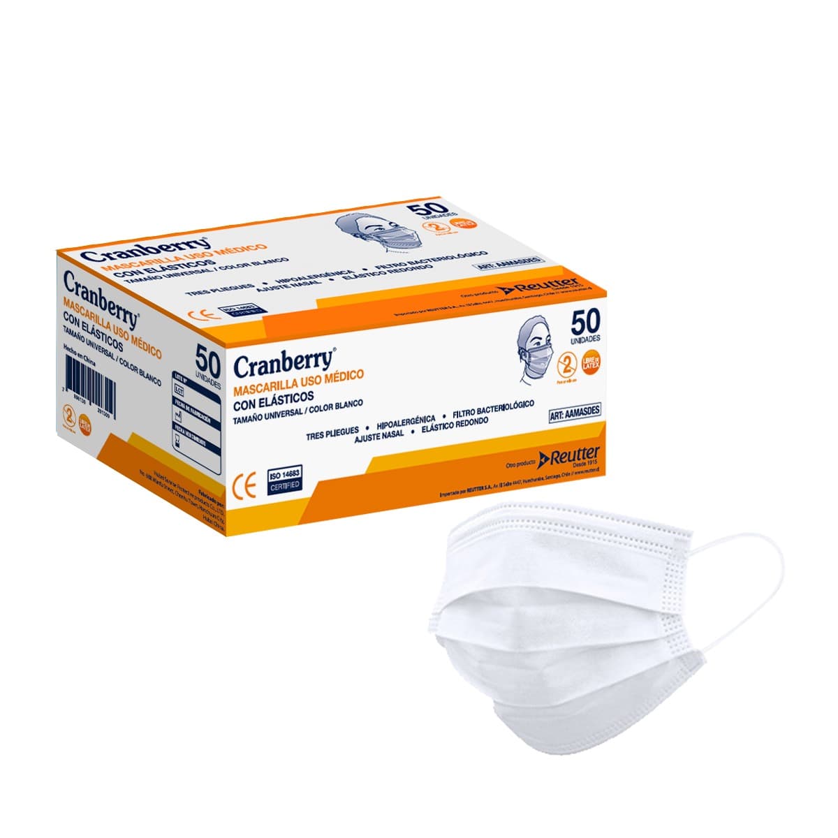 MASCARILLA 3 PLIEGUES CON ELÁSTICOS USO MÉDICO COLOR BLANCO UNIVERSAL